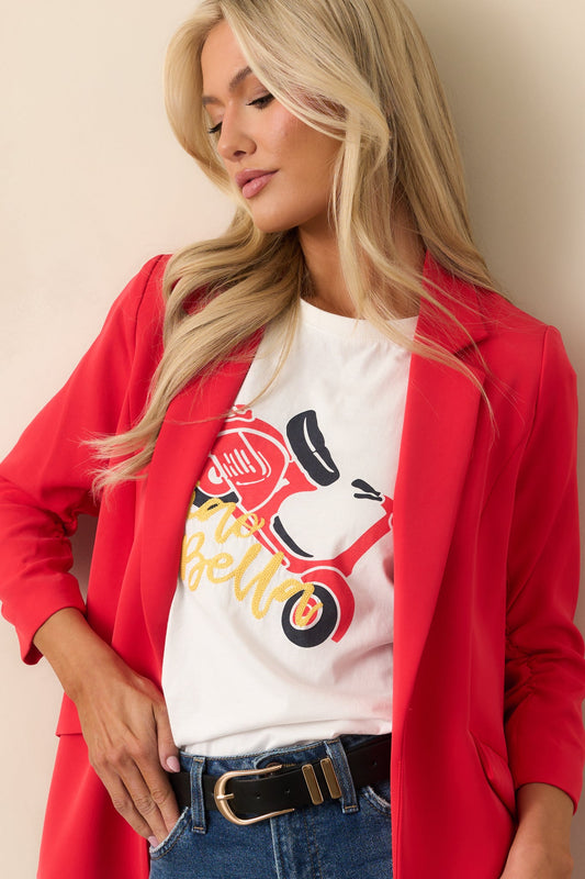 Ciao Bella White Cotton Cap Sleeve Graphic Tee