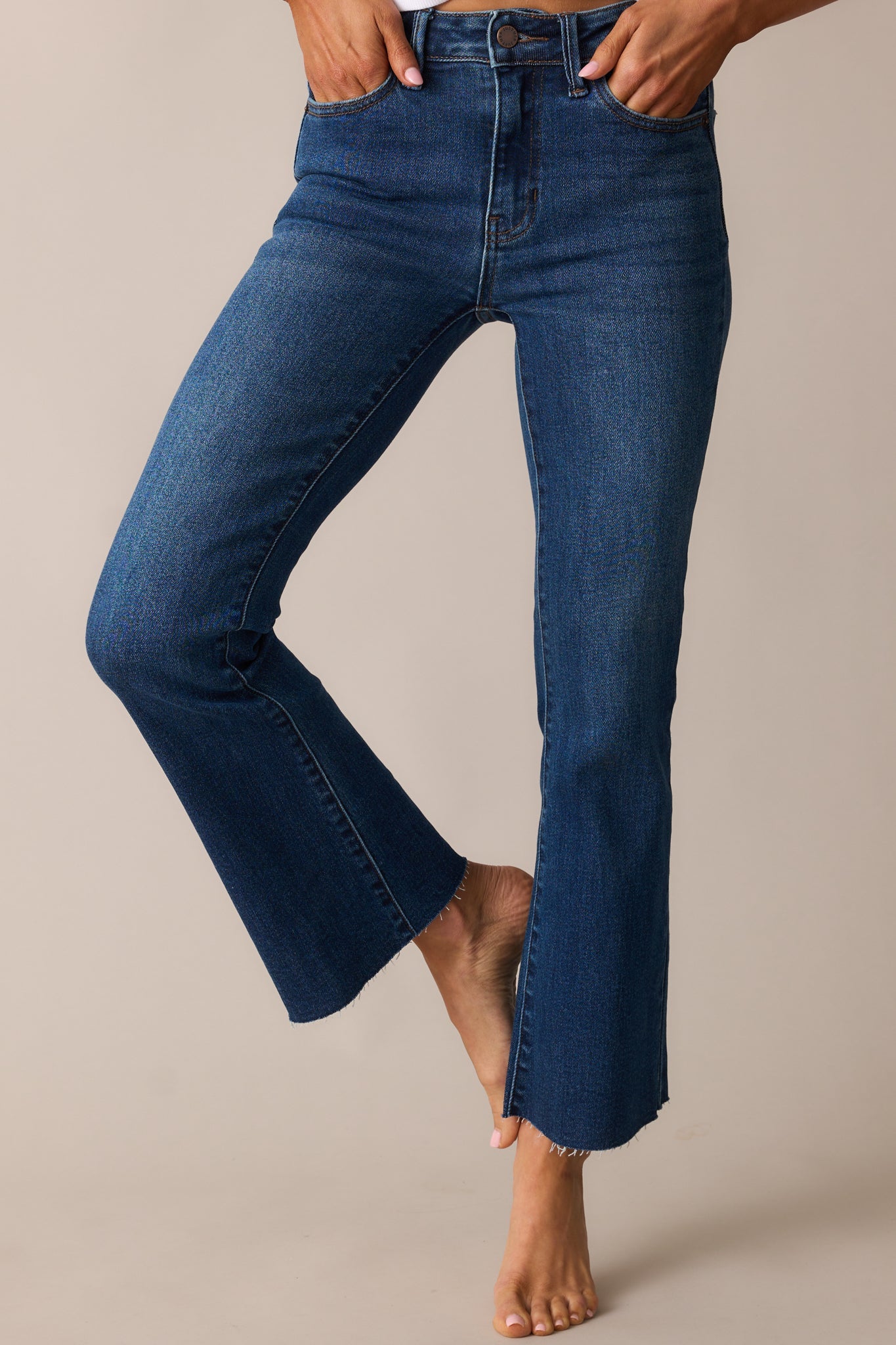 Back And Forth Dark Wash Cropped Flare Jeans