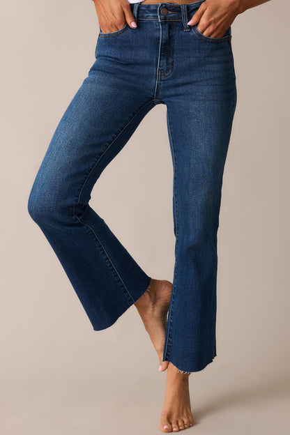 Back And Forth Dark Wash Cropped Flare Jeans