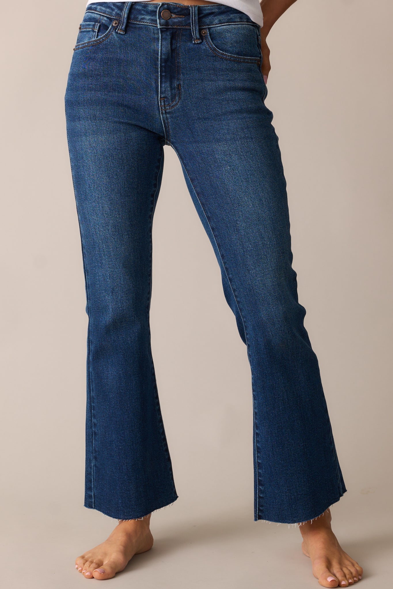 Back And Forth Dark Wash Cropped Flare Jeans