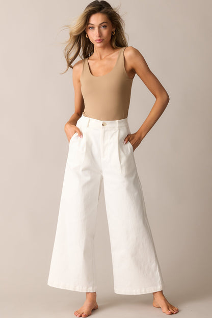 Call It Fate Ivory Wide Leg Cropped Jeans