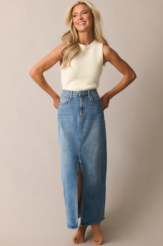 Days Of Dreaming Medium Wash Denim Midi Skirt