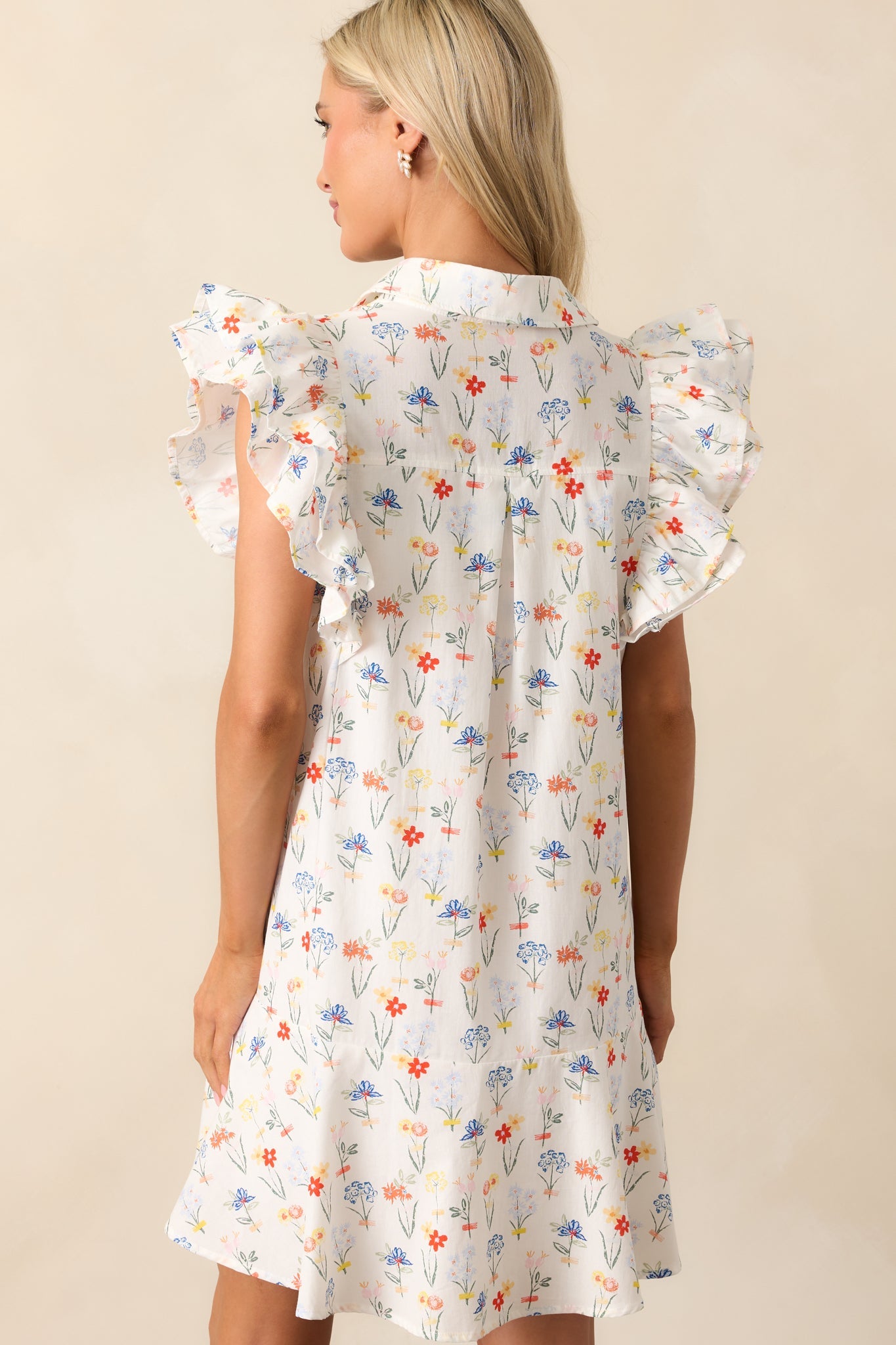 Endless Sunsets Ivory Floral Cotton Flutter Sleeve Mini Dress