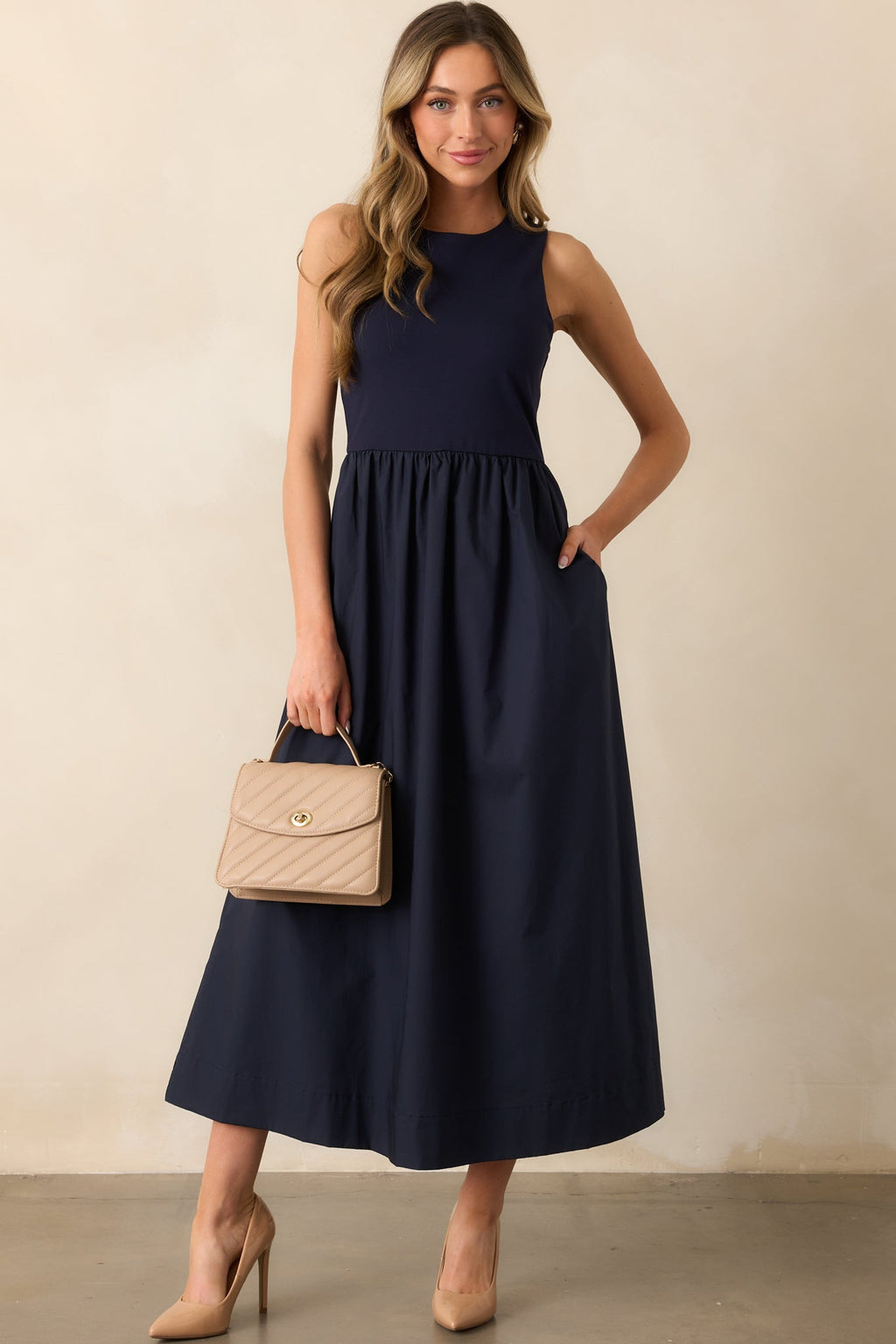 A World Full Of Wonder Navy Sleeveless Maxi Dress