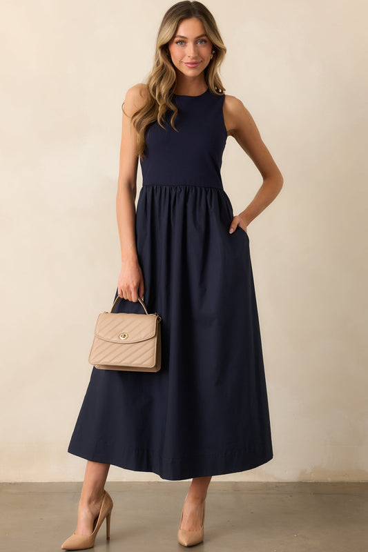 A World Full Of Wonder Navy Sleeveless Maxi Dress