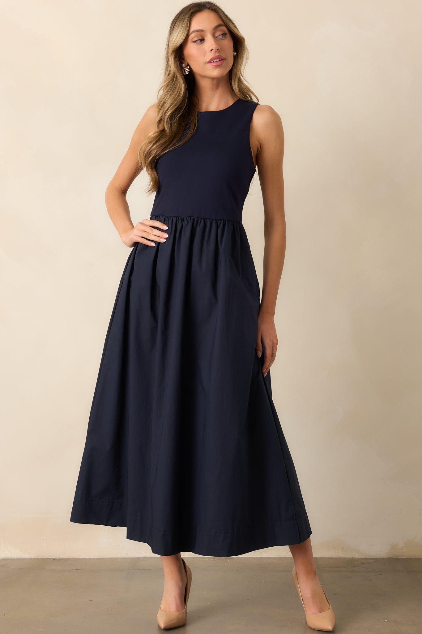 A World Full Of Wonder Navy Sleeveless Maxi Dress