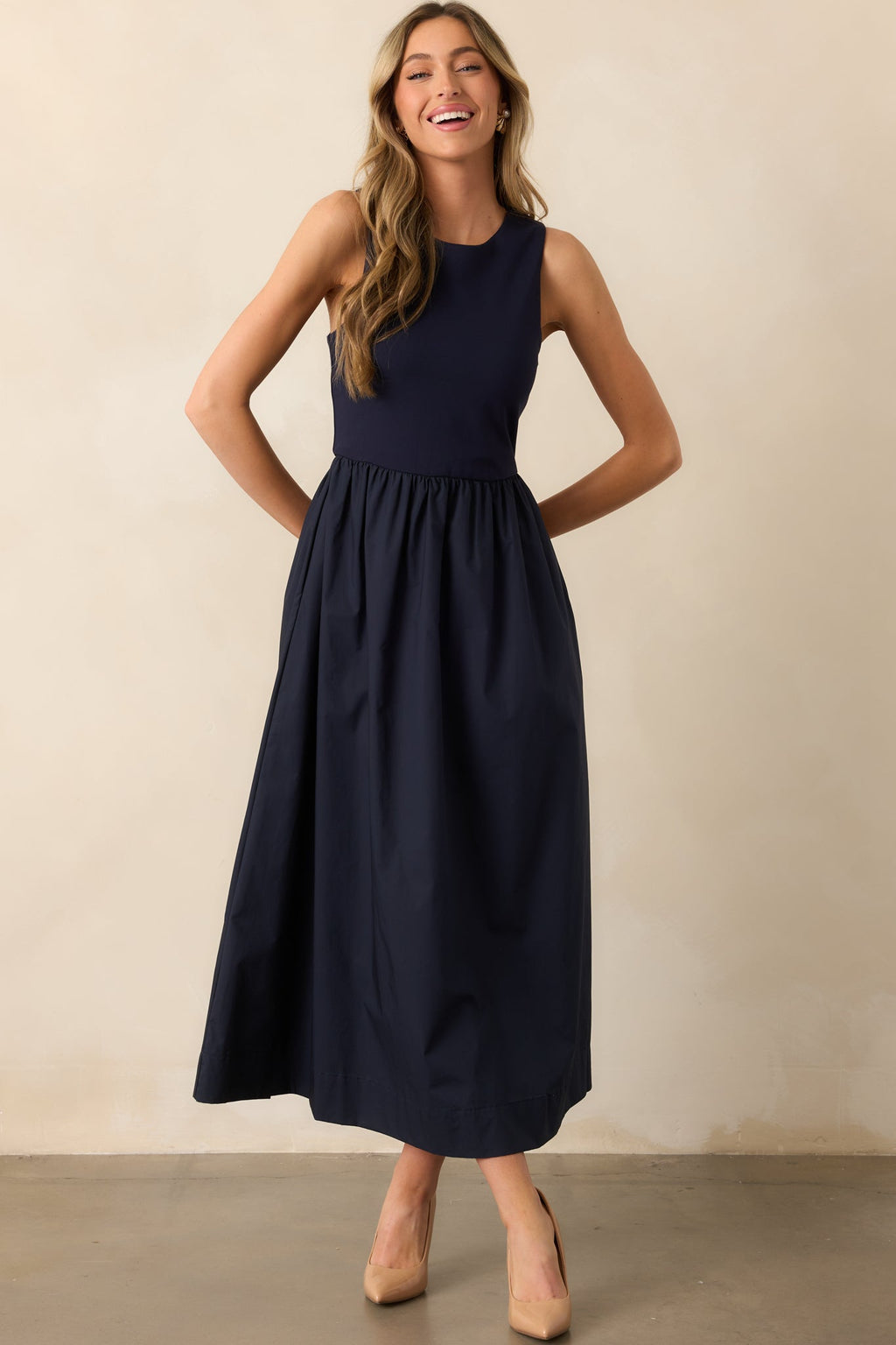 A World Full Of Wonder Navy Sleeveless Maxi Dress