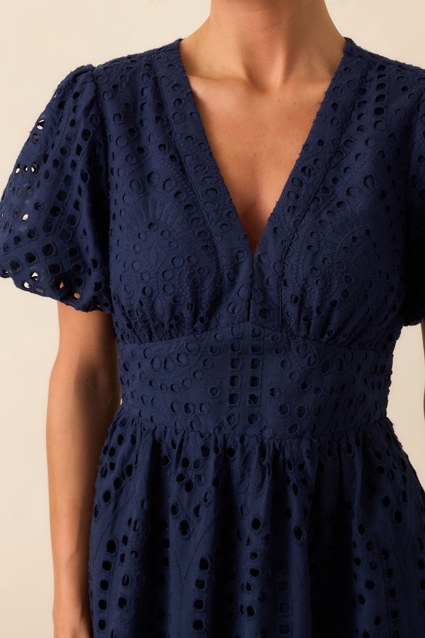 Enchanting Moments Navy Cotton Embroidered Eyelet Maxi Dress