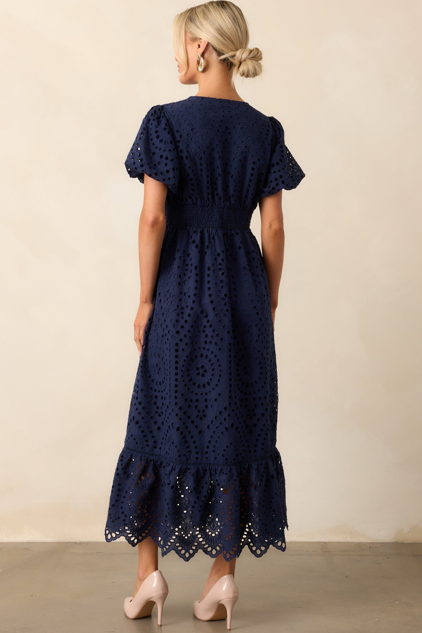 Enchanting Moments Navy Cotton Embroidered Eyelet Maxi Dress