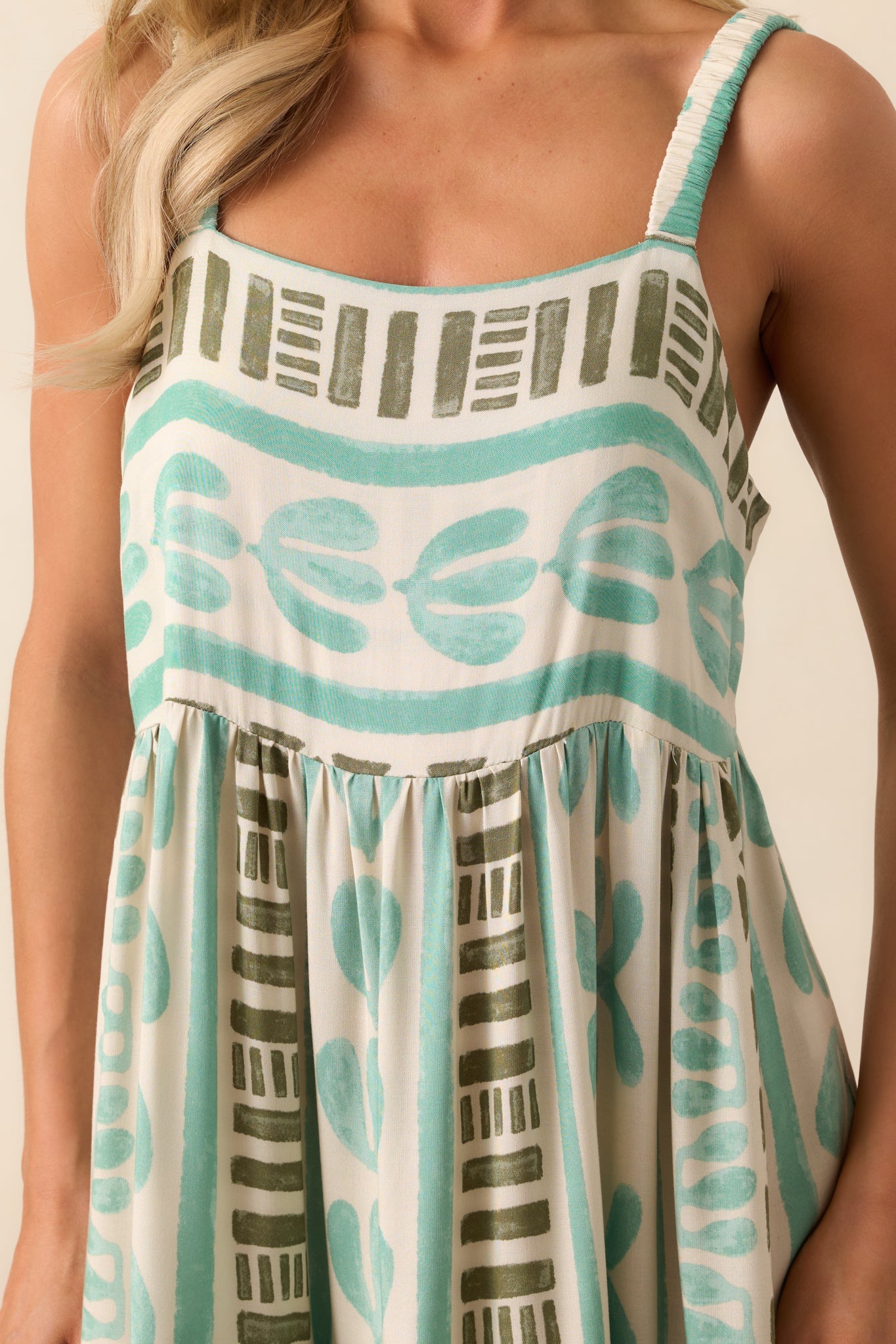 Just The Beginning Seafoam Green Tropical Print Maxi Dress
