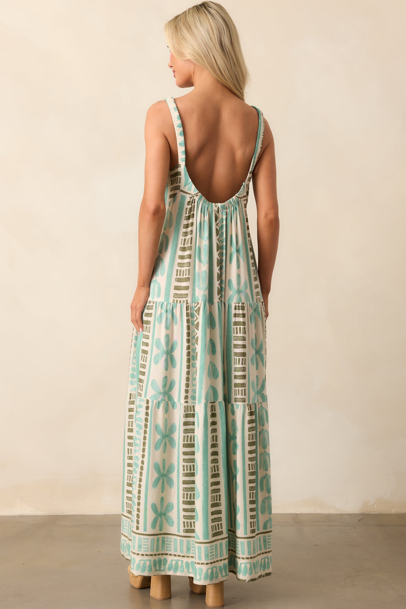 Just The Beginning Seafoam Green Tropical Print Maxi Dress