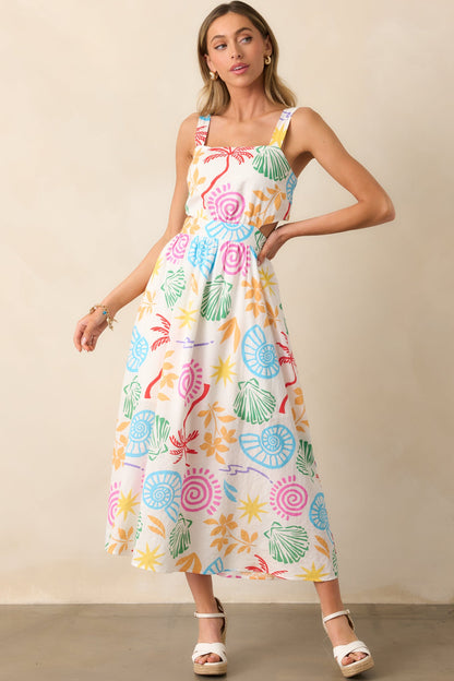 Calming Tides Ivory Multi Tropical Print Maxi Dress