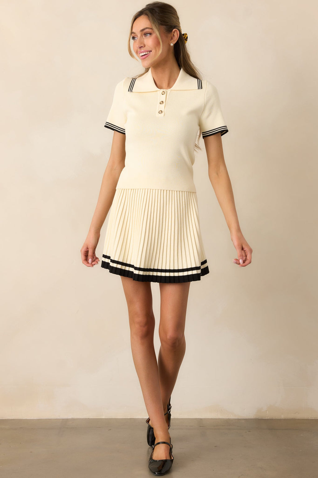 Give It Your All Ivory Pleated Mini Skirt