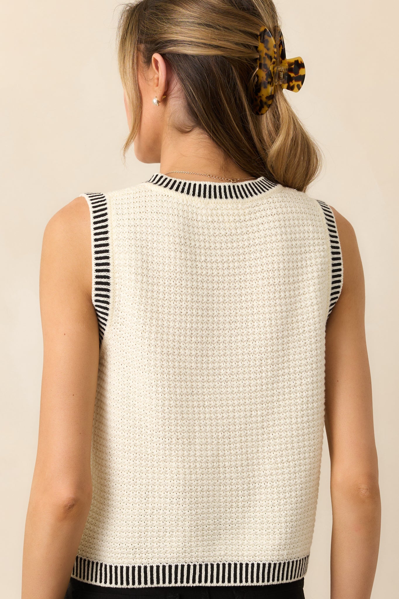 Lesson Learned Ivory Cotton Button Front Sweater Vest