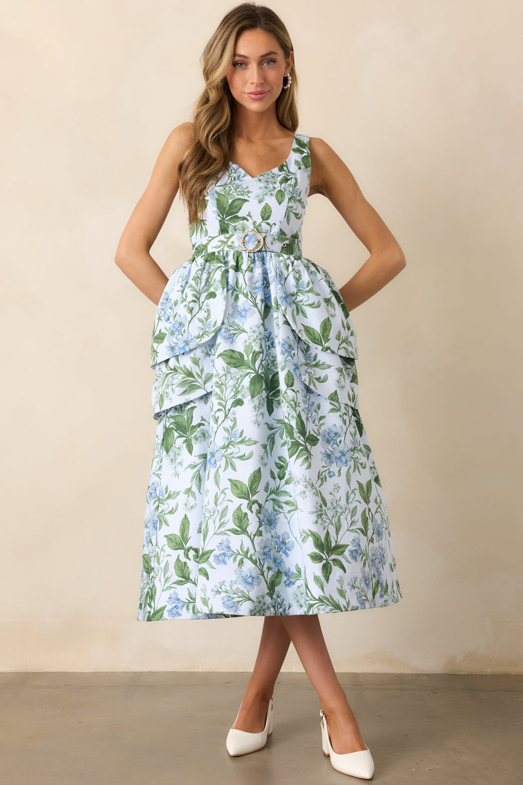 Diana Blue Lilacs Botanical Print Cotton Petal Maxi Dress
