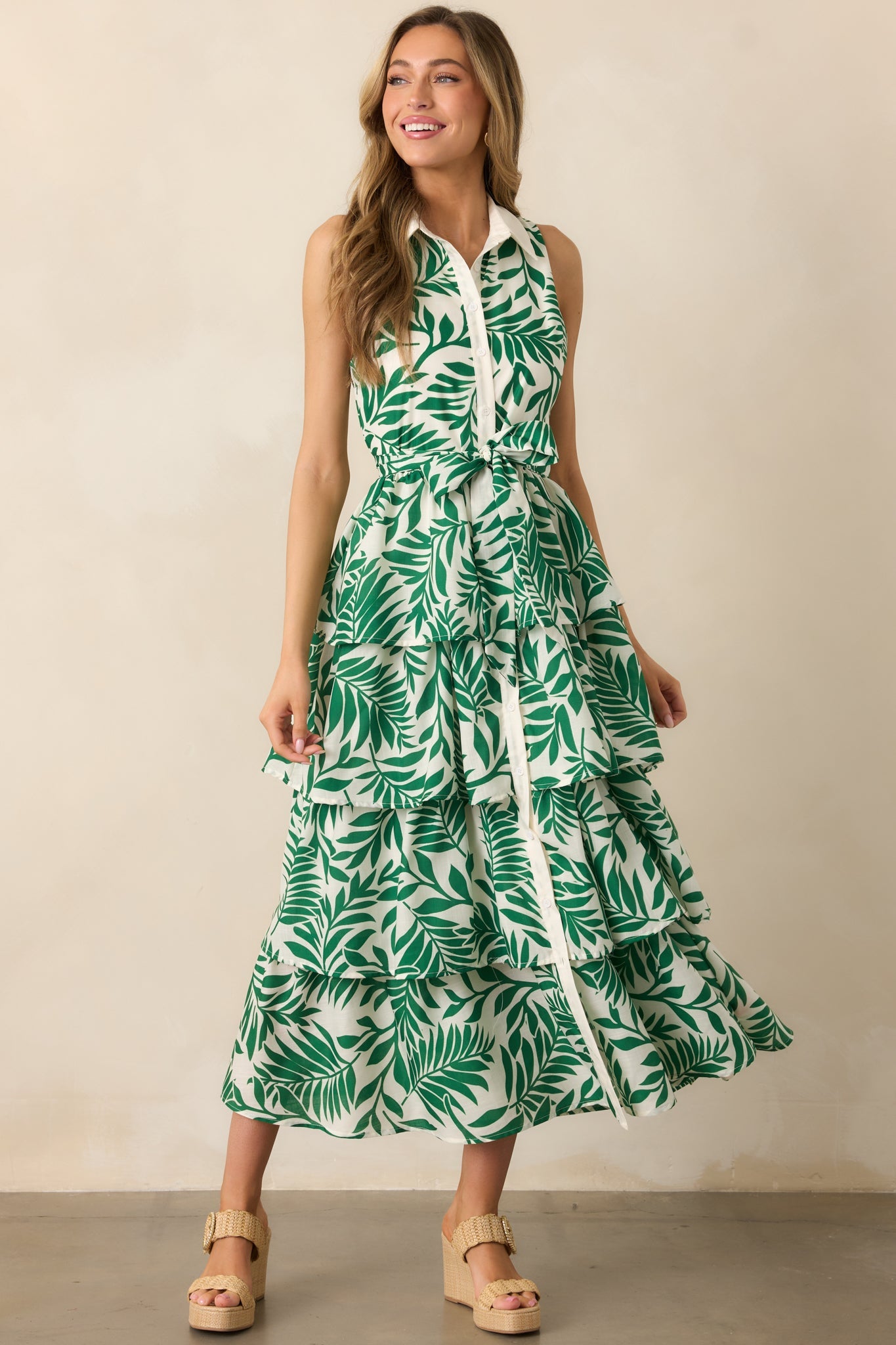 Garden Social Green Floral Maxi Shirt Dress
