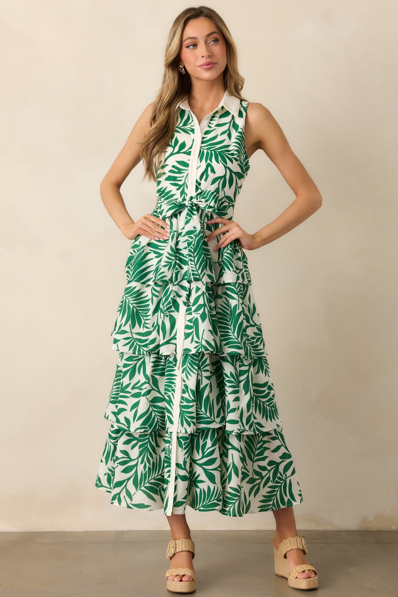 Garden Social Green Floral Maxi Shirt Dress