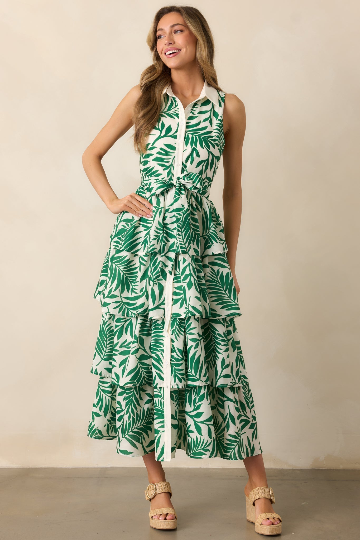 Garden Social Green Floral Maxi Shirt Dress