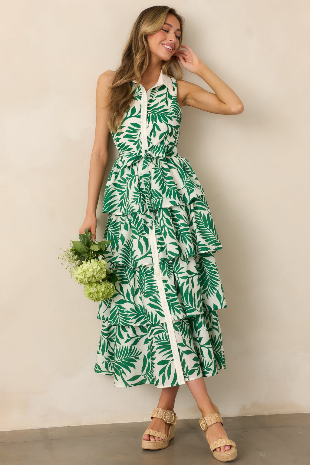 Garden Social Green Floral Maxi Shirt Dress