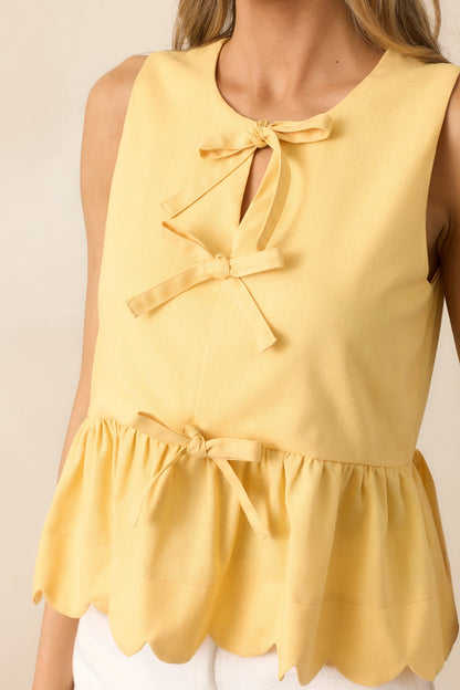 Countryside Inn Yellow Bow Front Peplum Top