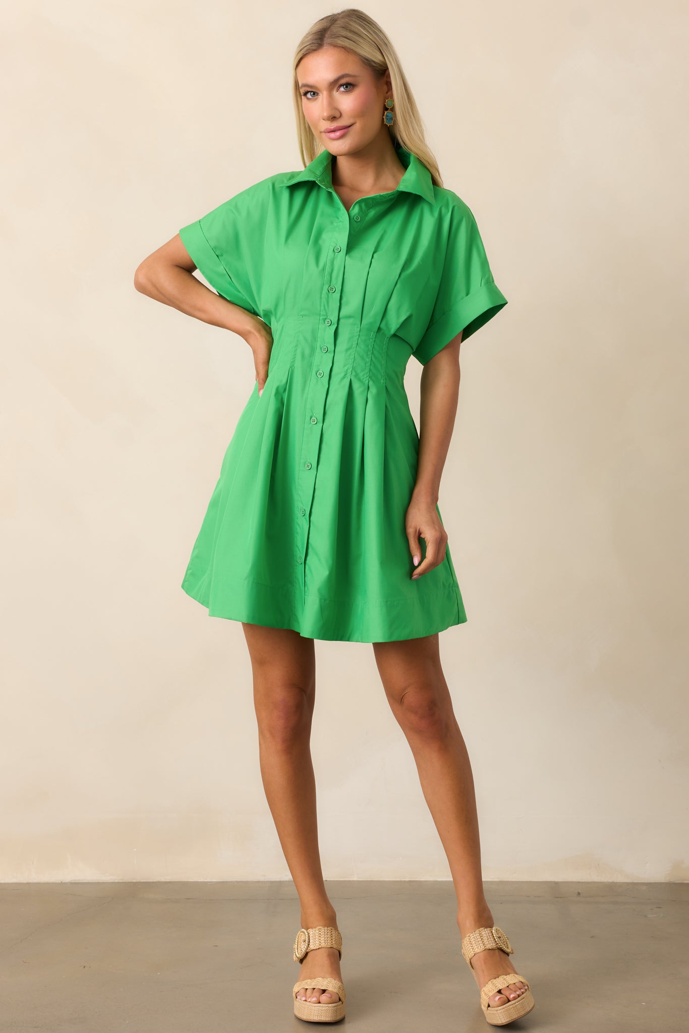 Drive-In Movie Kelly Green Mini Shirt Dress