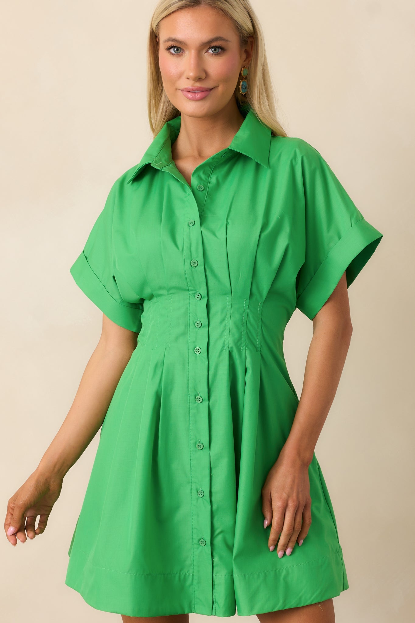 Drive-In Movie Kelly Green Mini Shirt Dress