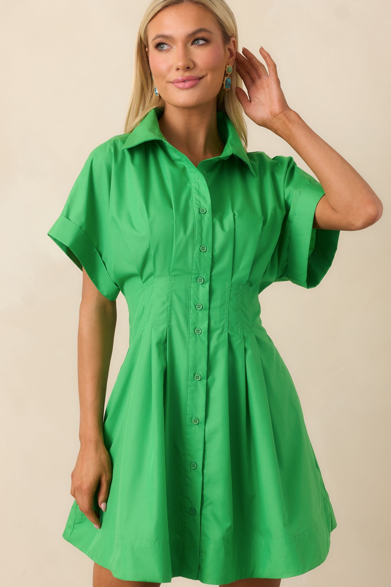 Drive-In Movie Kelly Green Mini Shirt Dress