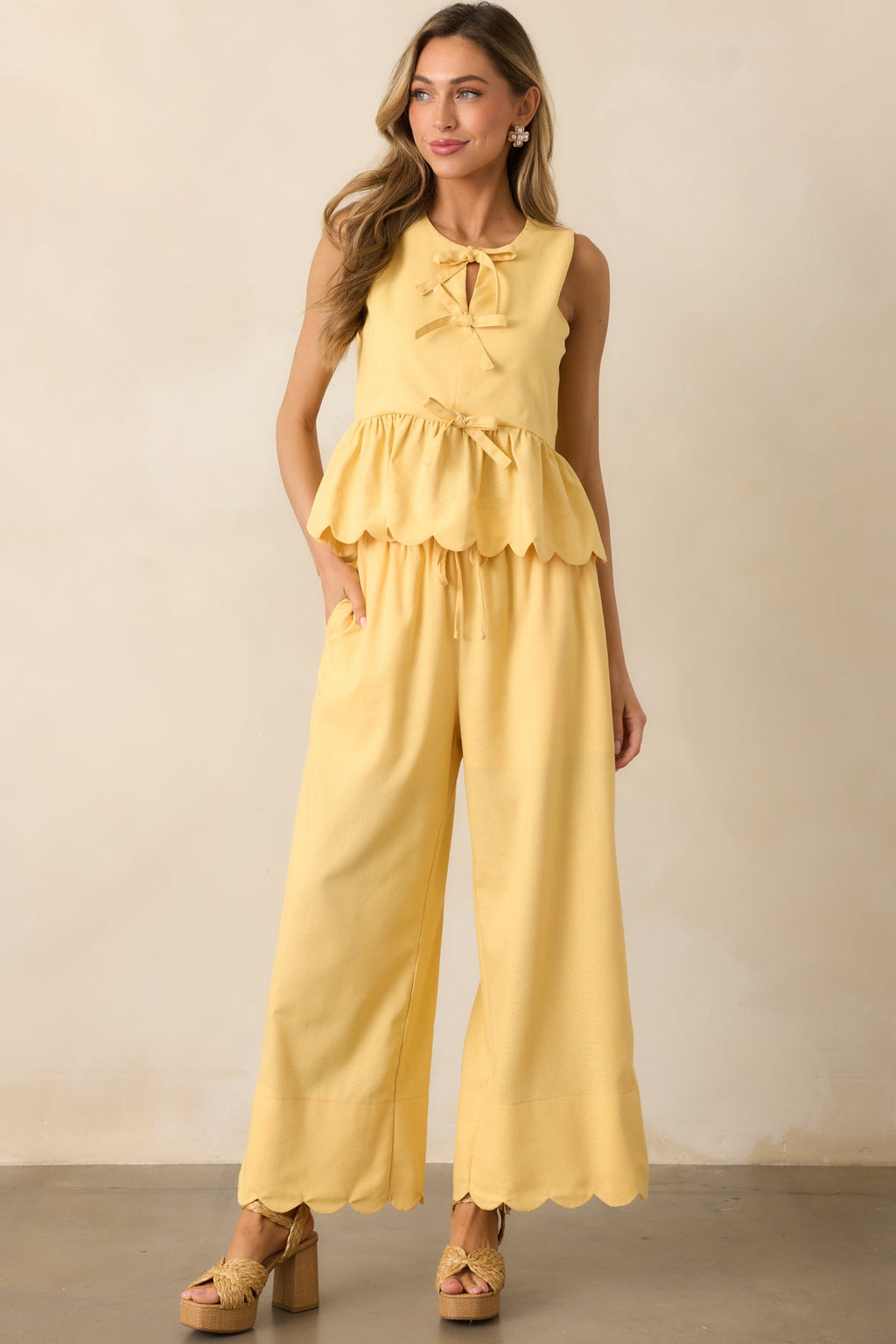 Countryside Inn Yellow Bow Front Peplum Top