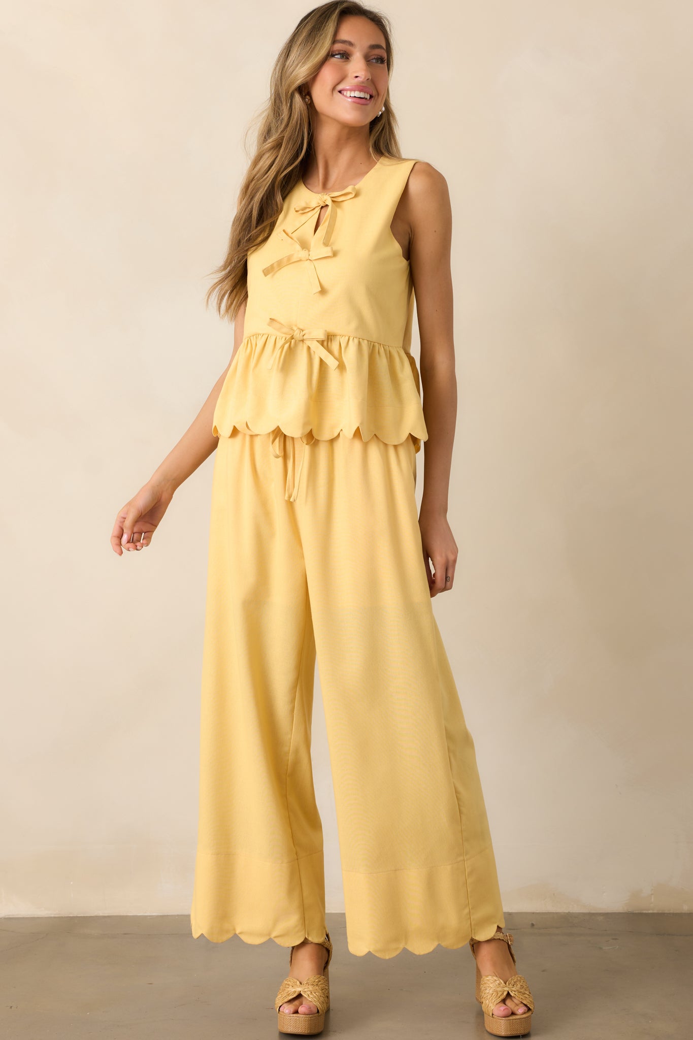 Countryside Inn Yellow Bow Front Peplum Top