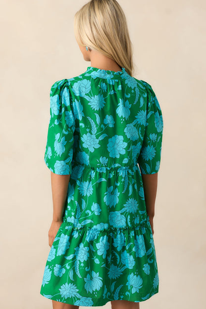After The Rain Green Floral Cotton Mini Dress