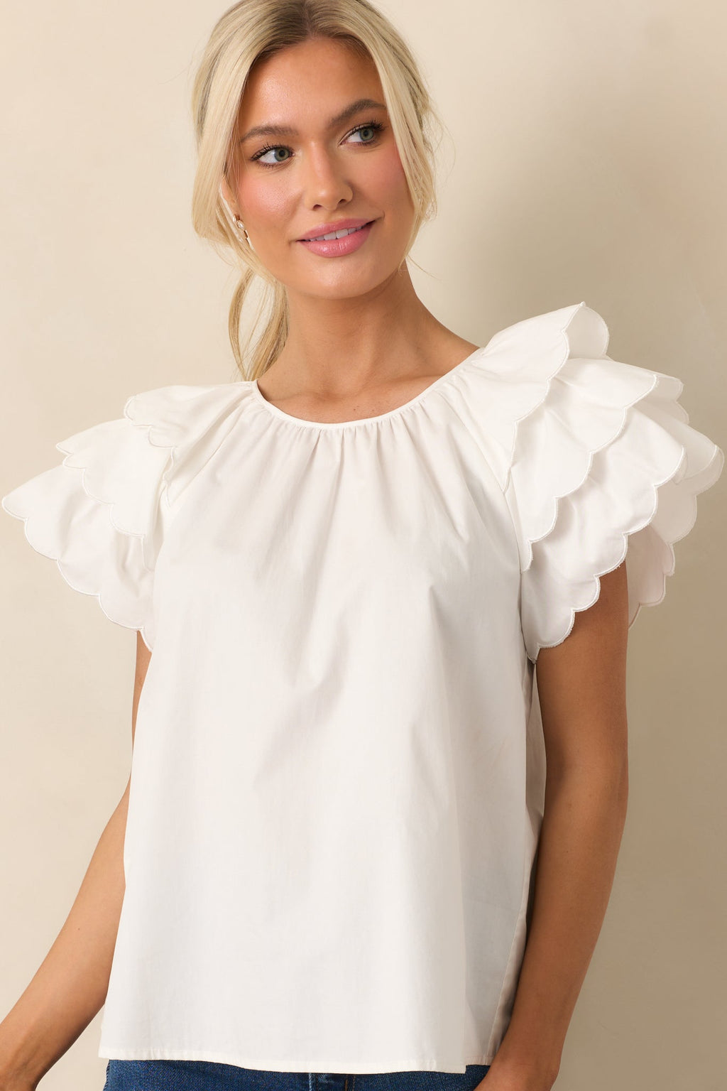 Bianca White Cotton Embroidered Scallop Top