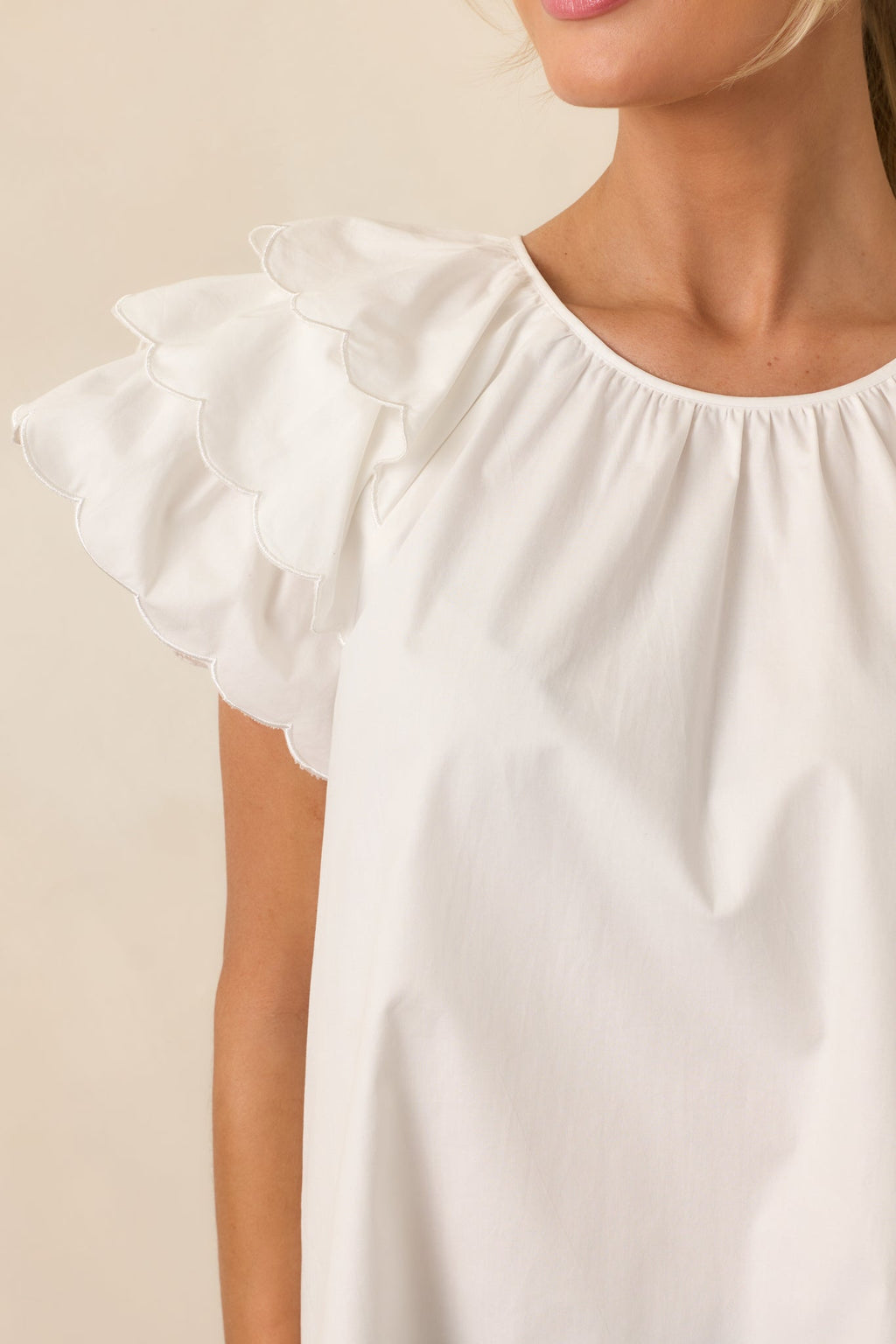 Bianca White Cotton Embroidered Scallop Top