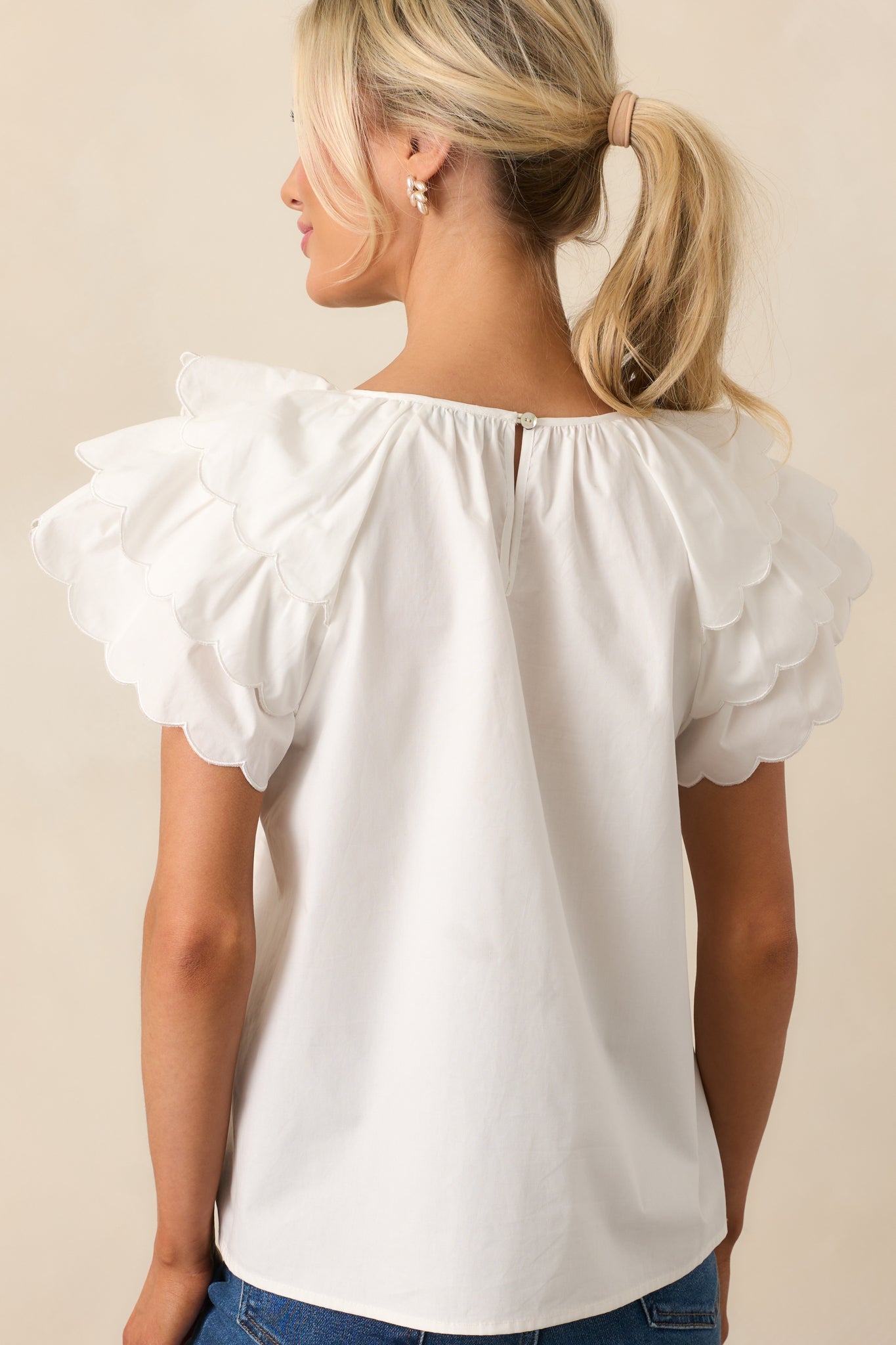 Bianca White Cotton Embroidered Scallop Top
