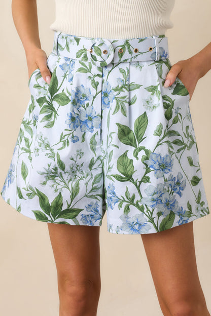 Colleen Blue Lilacs Botanical Print Cotton Classic Shorts