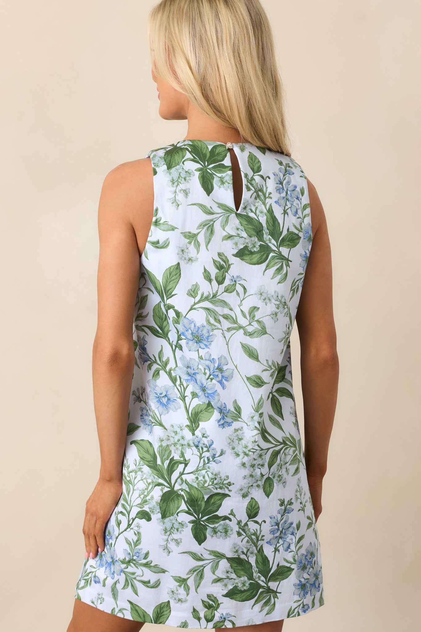 Emily Blue Lilacs Botanical Print Cotton Shift Dress