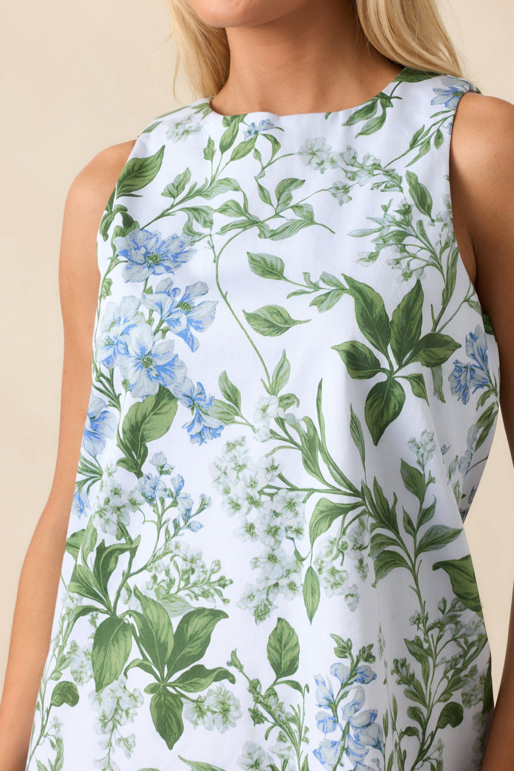 Emily Blue Lilacs Botanical Print Cotton Shift Dress