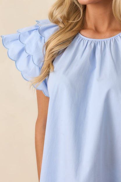 Bianca Blue Fog Cotton Embroidered Scallop Top