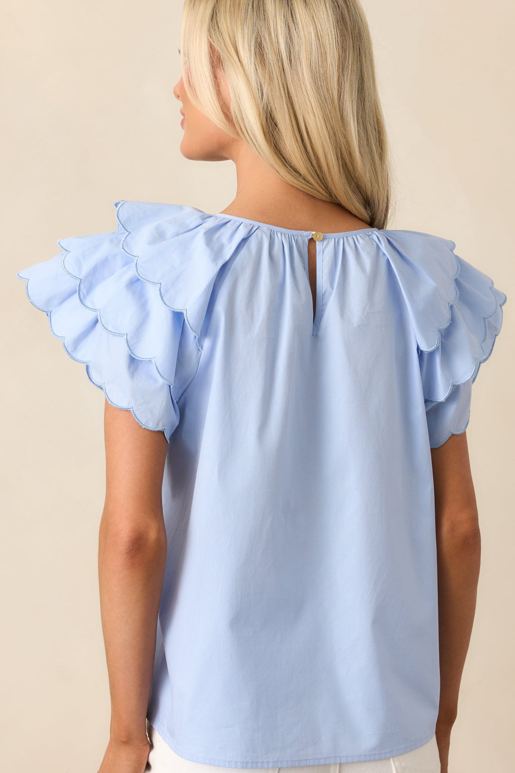 Bianca Blue Fog Cotton Embroidered Scallop Top