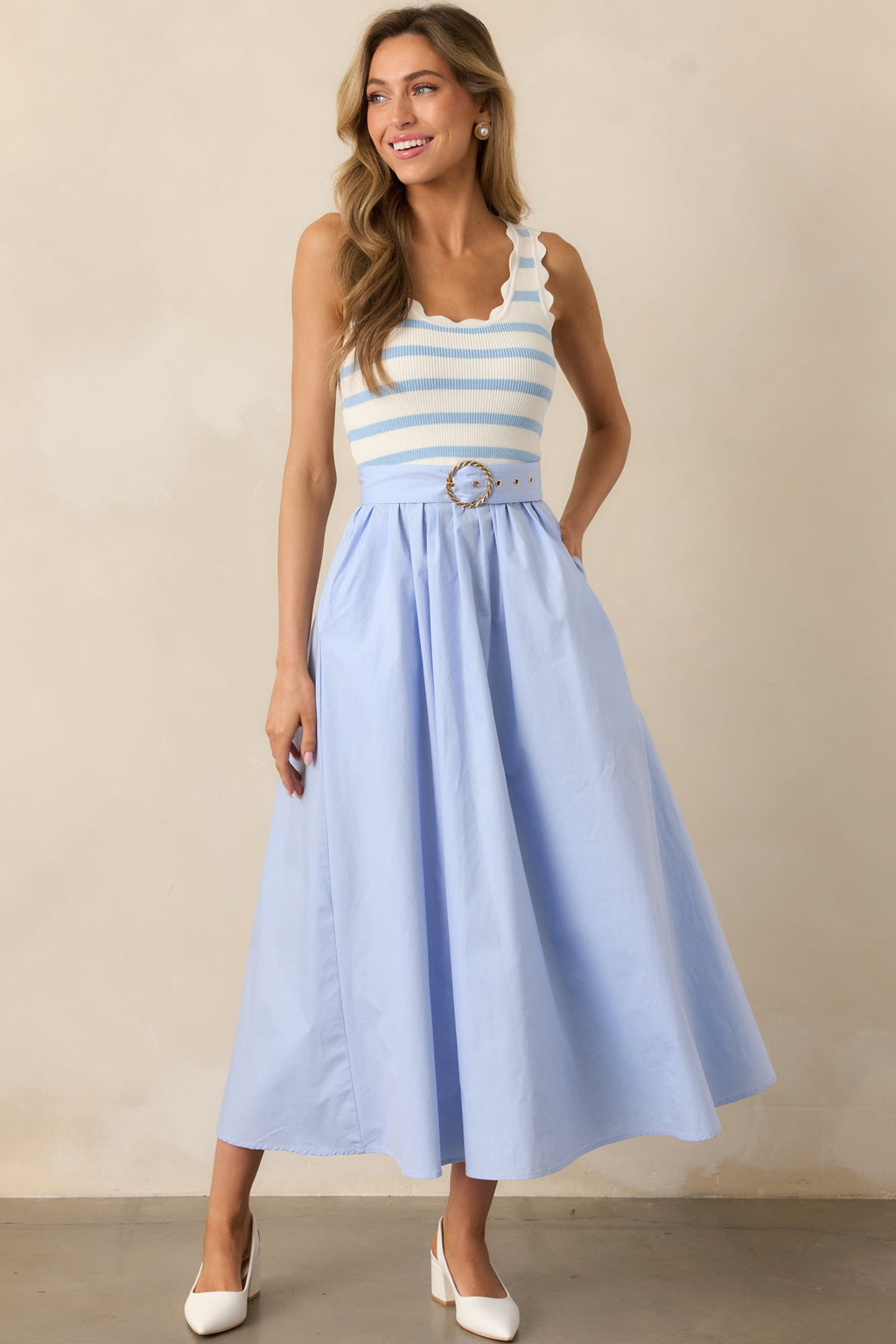 Greer Blue Belle Stripe Cotton Midi Dress