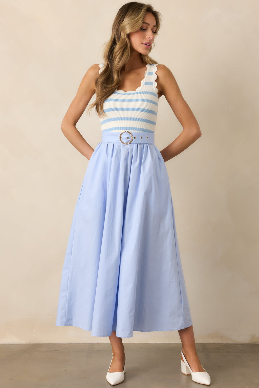 Greer Blue Belle Stripe Cotton Midi Dress