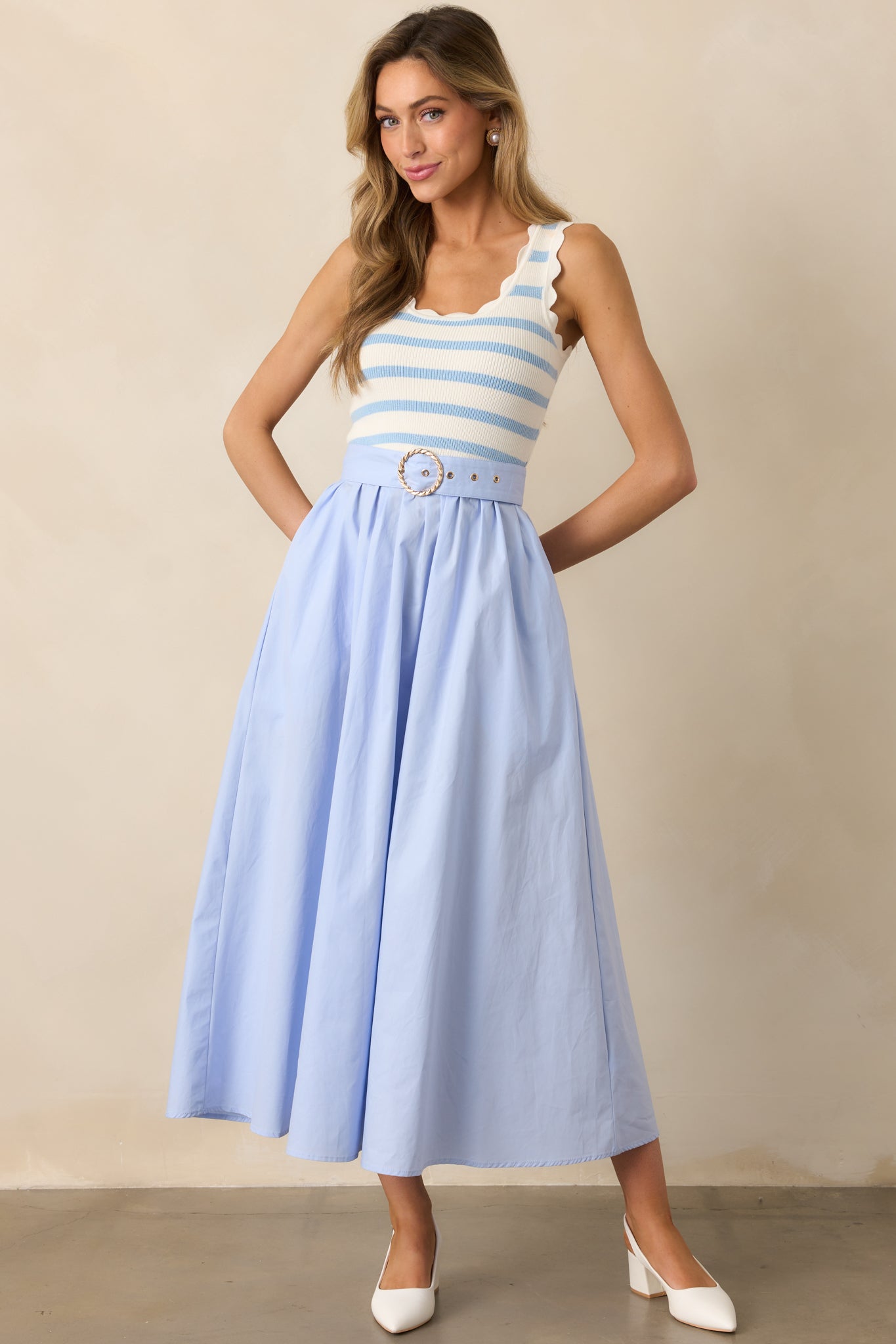 Greer Blue Belle Stripe Cotton Midi Dress