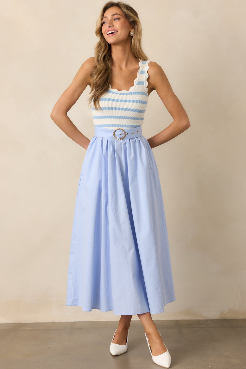 Greer Blue Belle Stripe Cotton Midi Dress