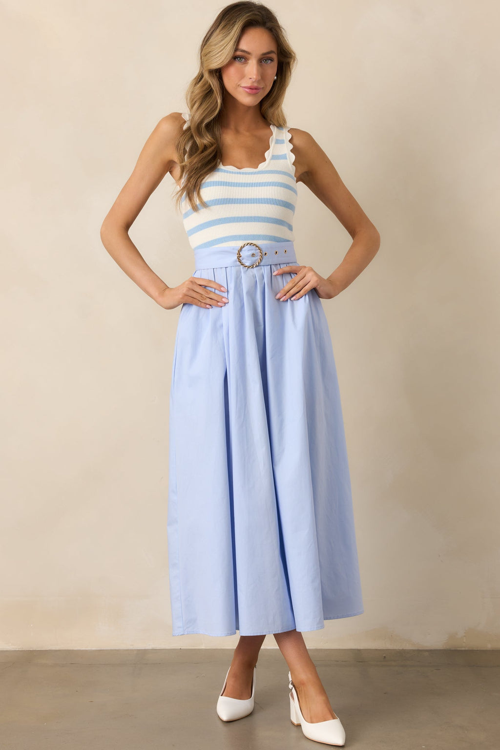Greer Blue Belle Stripe Cotton Midi Dress