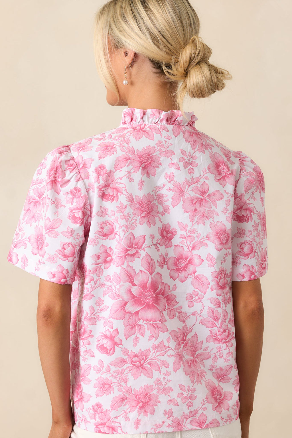 Avery La France Dianthus Pink Floral Cotton Ruffle Top