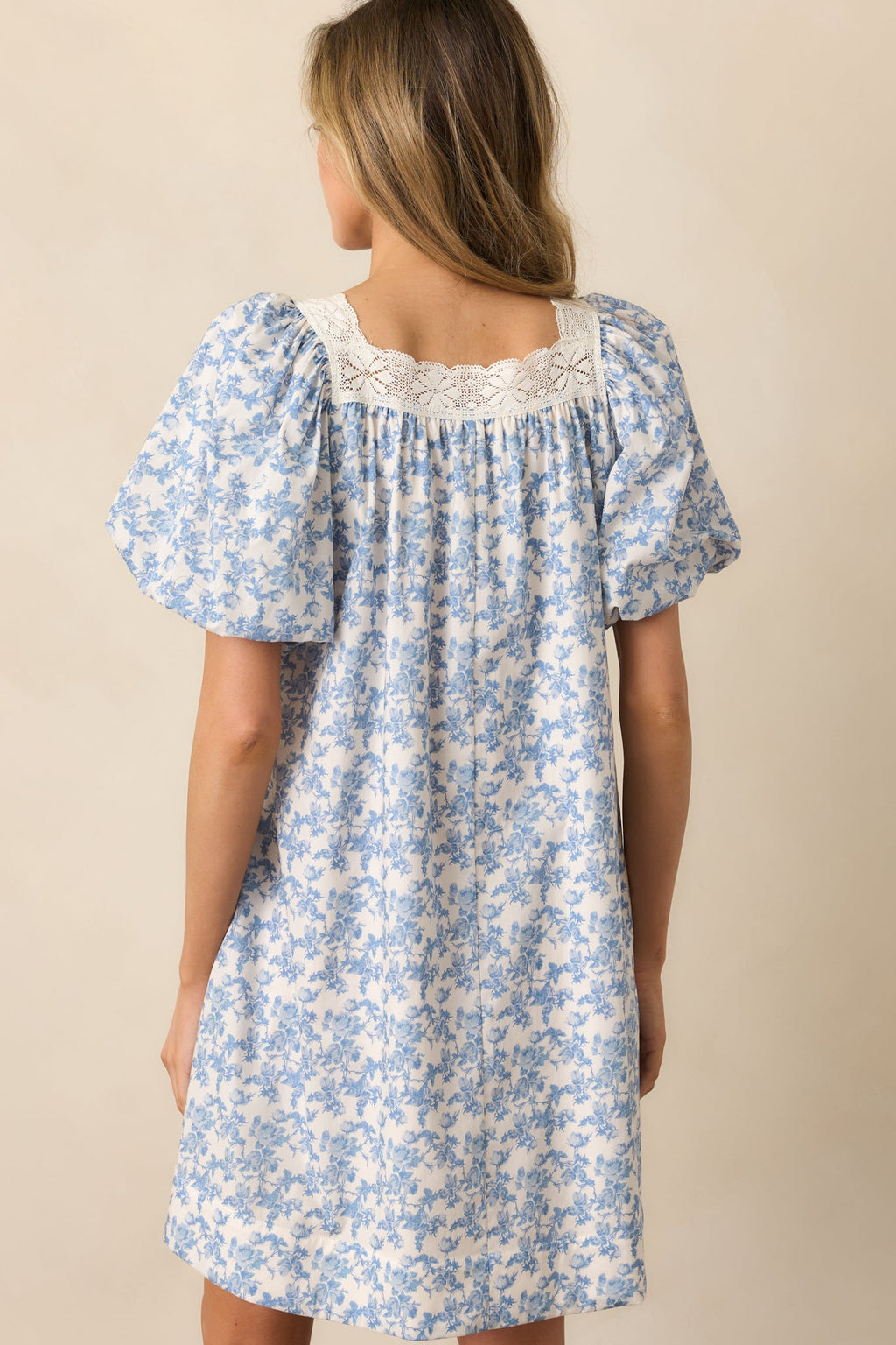 Frolic Through Fields Cotton Blue Floral Mini Dress