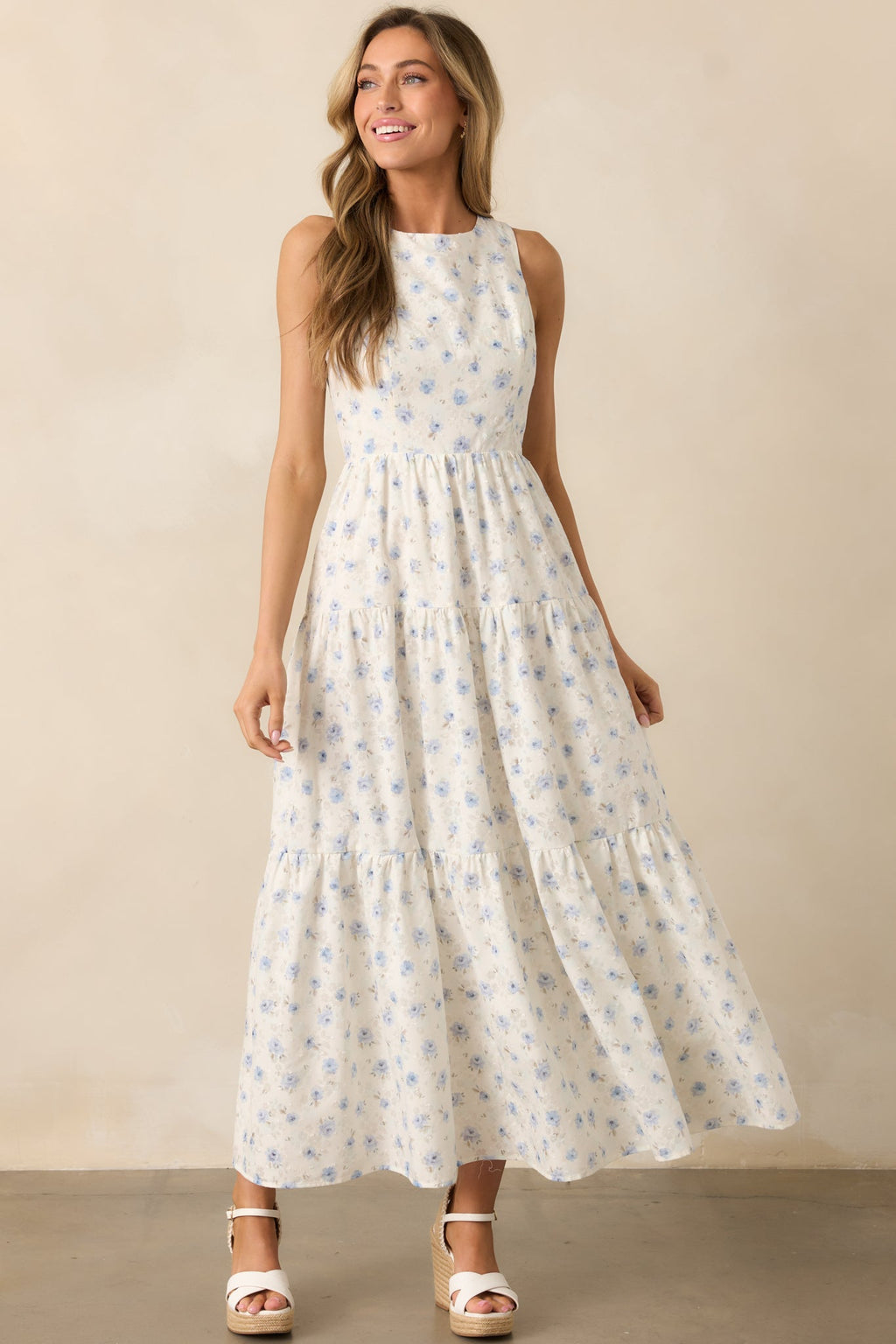 Blooming Garden Ivory Floral Tiered Maxi Dress
