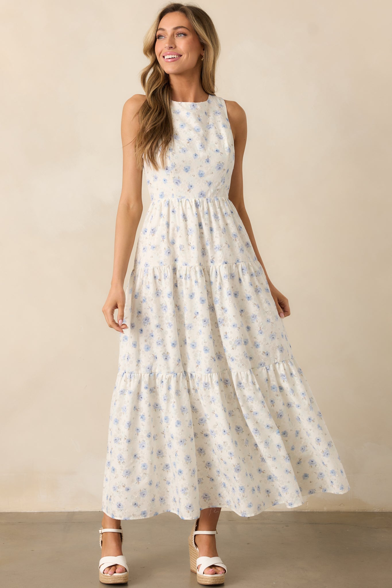 Blooming Garden Ivory Floral Tiered Maxi Dress