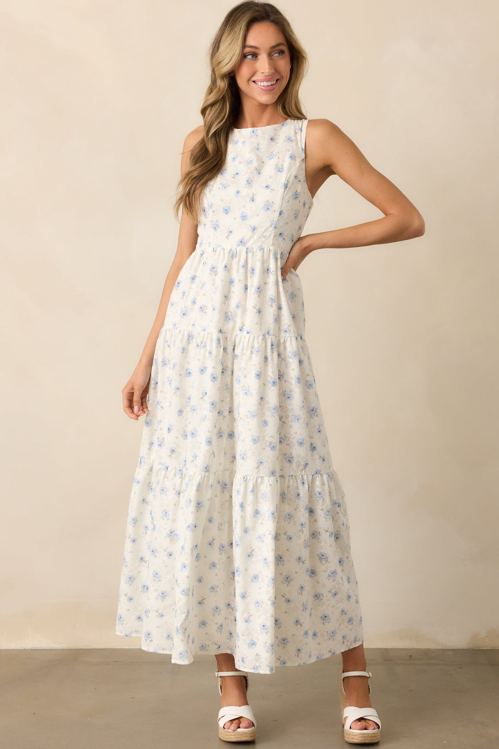 Blooming Garden Ivory Floral Tiered Maxi Dress