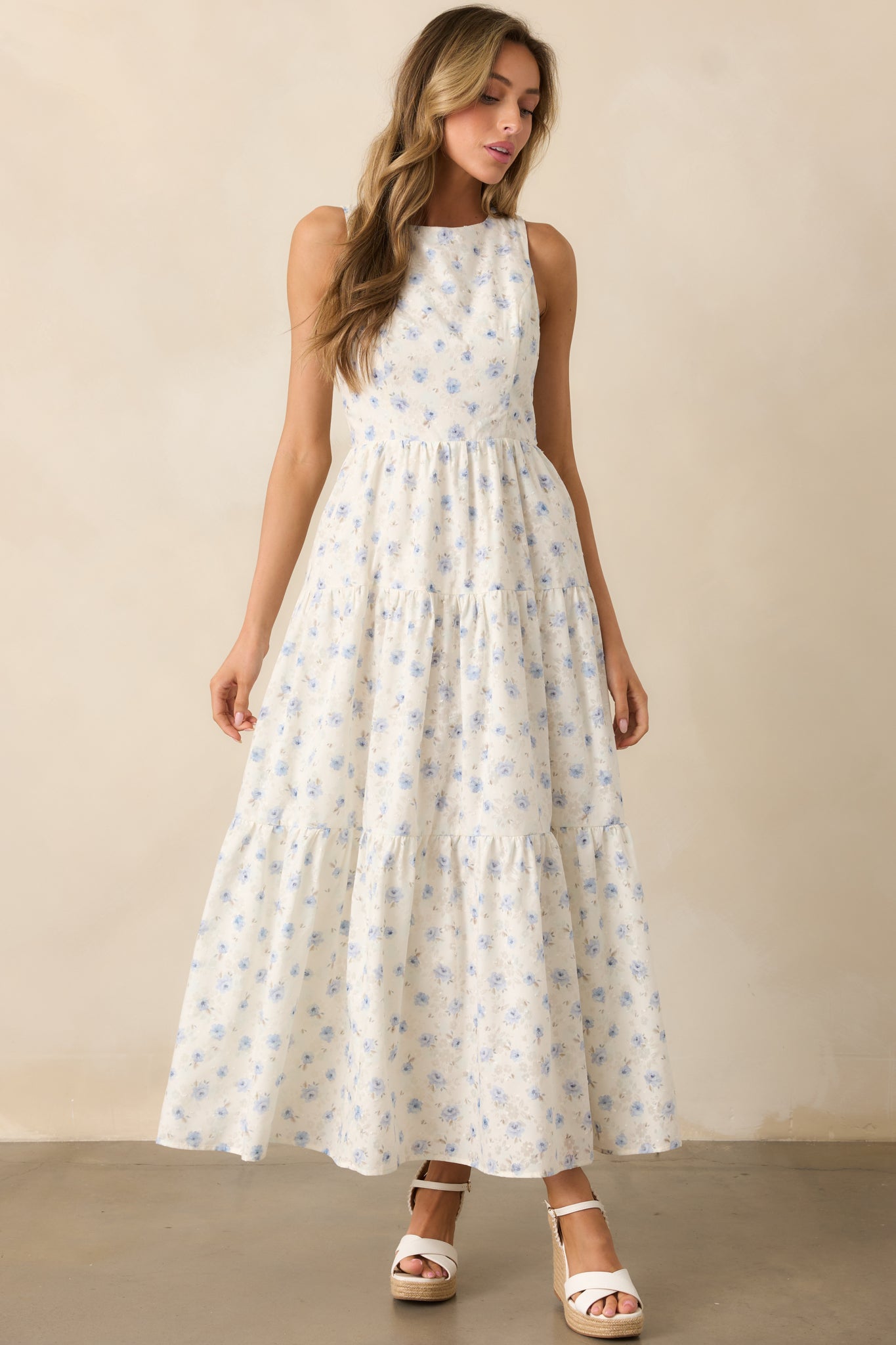 Blooming Garden Ivory Floral Tiered Maxi Dress