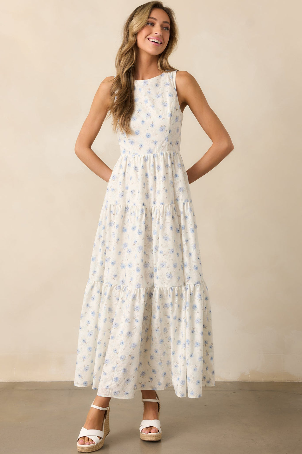 Blooming Garden Ivory Floral Tiered Maxi Dress